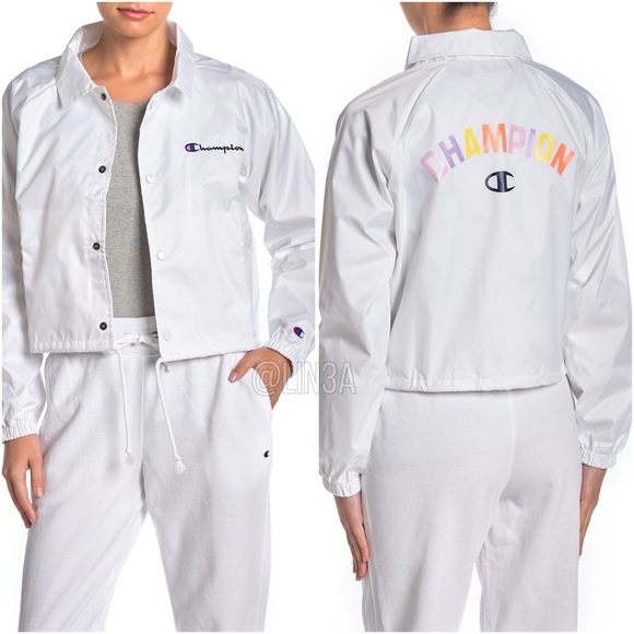 NWT Champion White Cropped Coaches Jacket - Picture 1 of 7